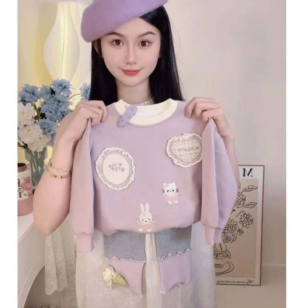 女童春秋套装2025新款女宝宝秋季洋气网红花边卫衣打底裤两件套潮