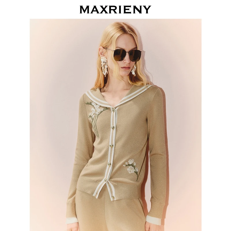 【林一专属】MAXRIENY2025海军翻领针织毛衫