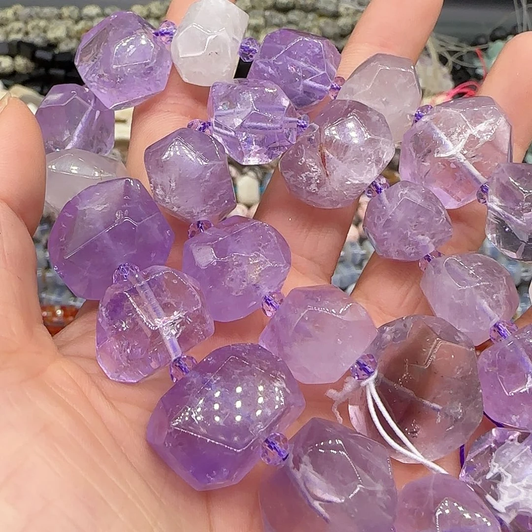 玛瑙/玉髓合金珠宝半成品紫水晶15-17mm拍两59发一条