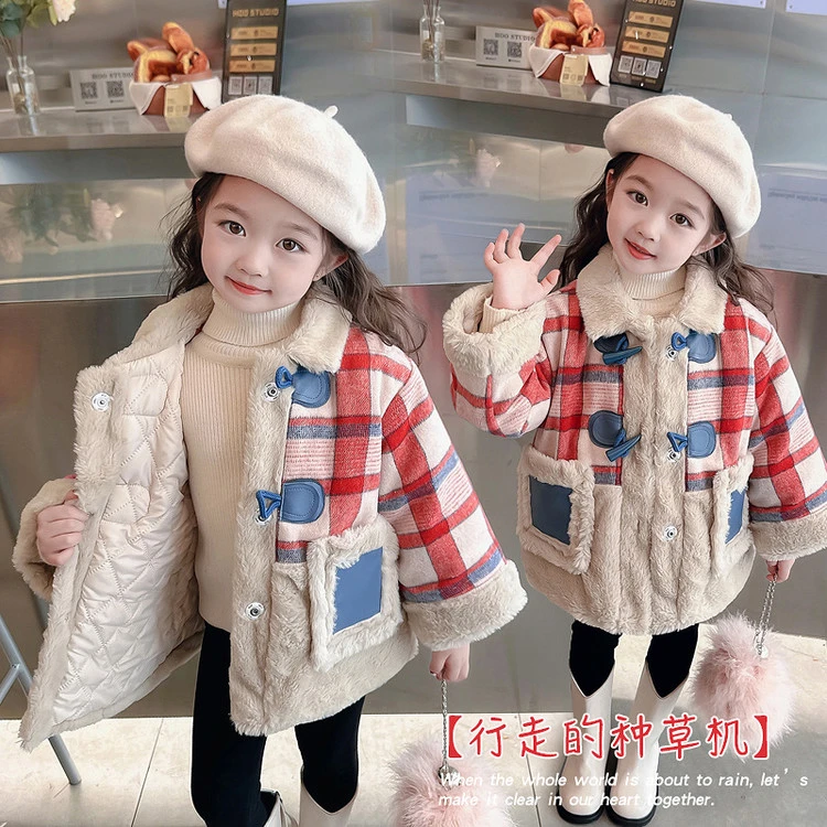 普通外套甜美风冬季格子女童中小童