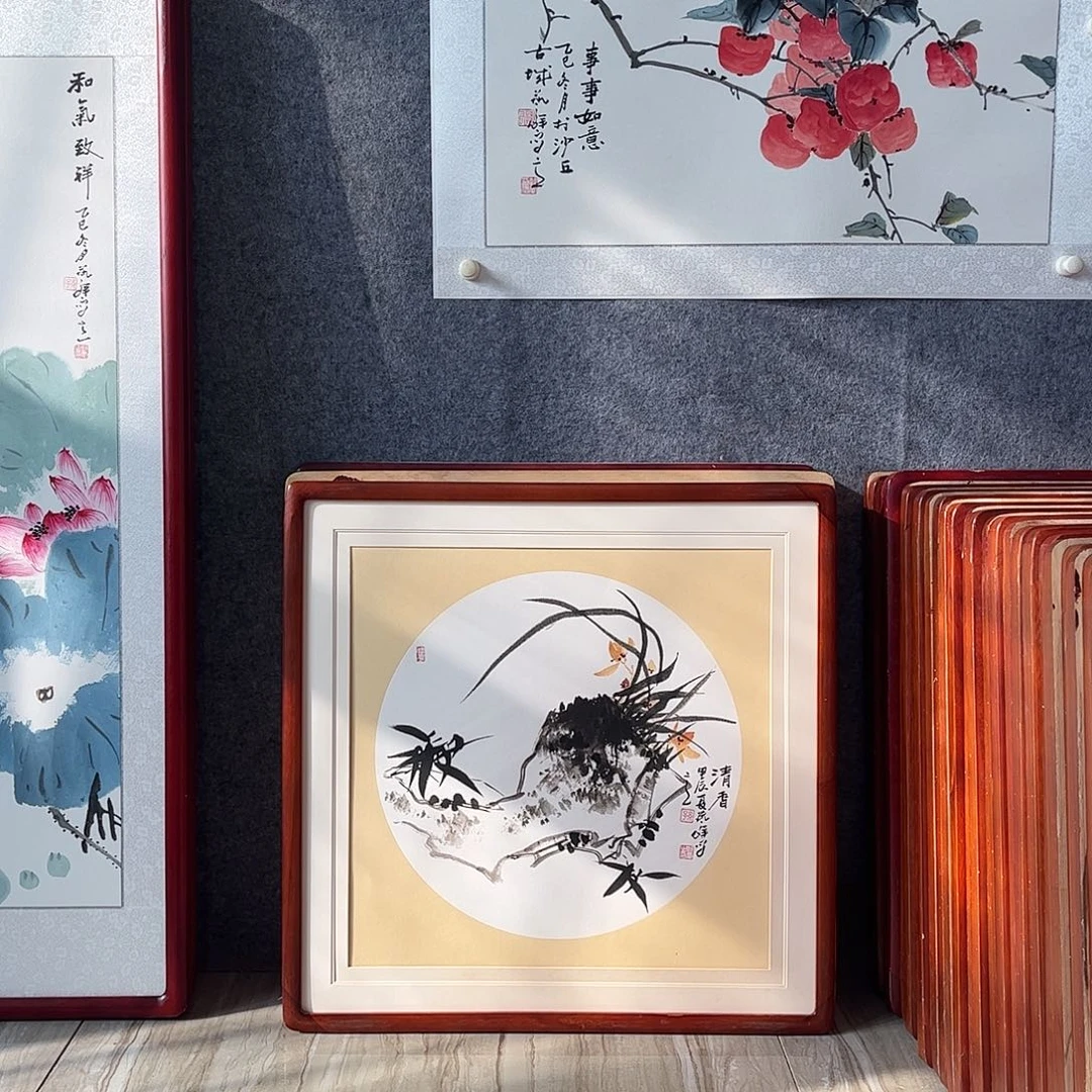 国画书画作品带框63×63