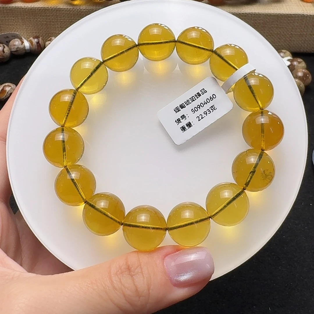 琥珀未镶嵌珠宝奇石14mm绿茶单圈