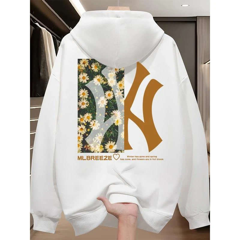 轻奢圆领潮牌美式重磅连帽卫衣男款春秋季宽松大码休闲百搭男士