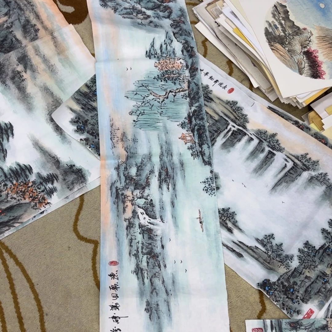 国画杨志杰四尺对开童