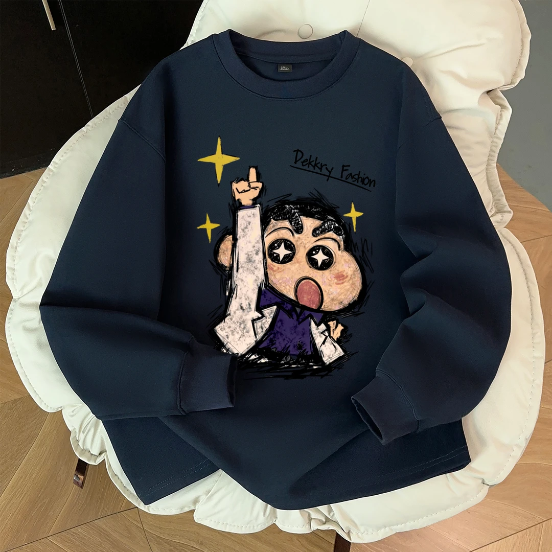 100%纯棉个性高街蜡笔小新印花休闲长袖T恤男女秋季百搭情侣上衣