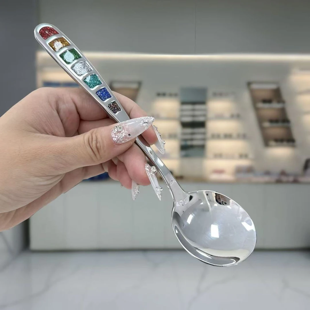 【保真支持检测】特厚304不锈钢七彩珐琅汤勺高档调羹圆勺1支装