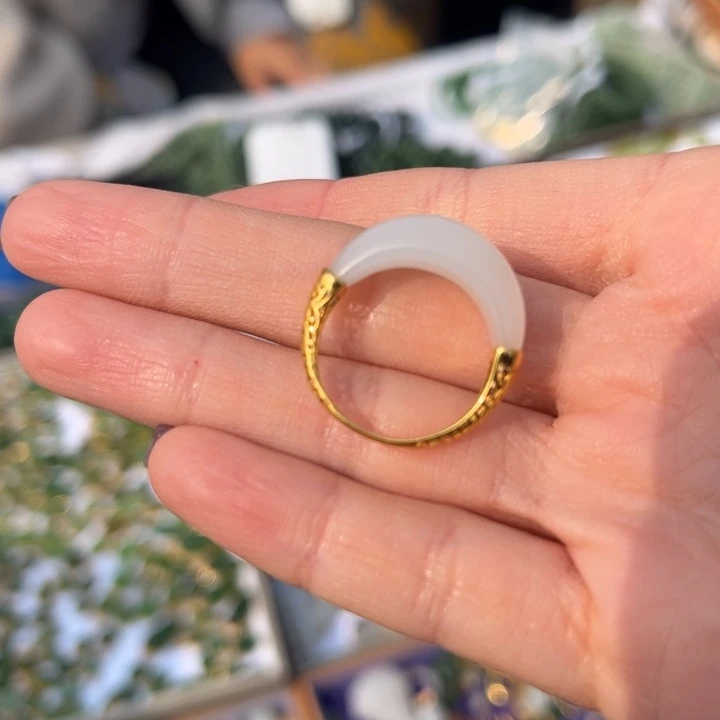 和田玉戒指18K金镶嵌18+