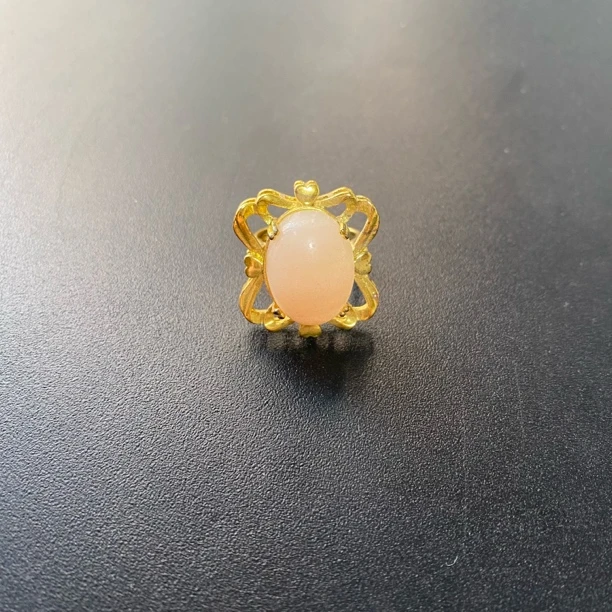 铜合金合成锆石戒指 TTSD 粉色椭圆轻奢宫廷风戒指 1408