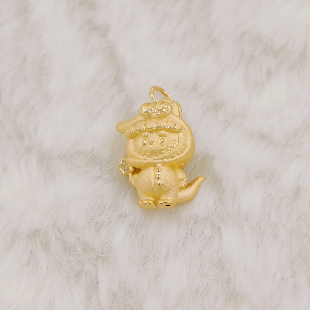 吉金珠宝 足金999鳄鱼拉布布吊坠3D硬金转运珠手串不含绳