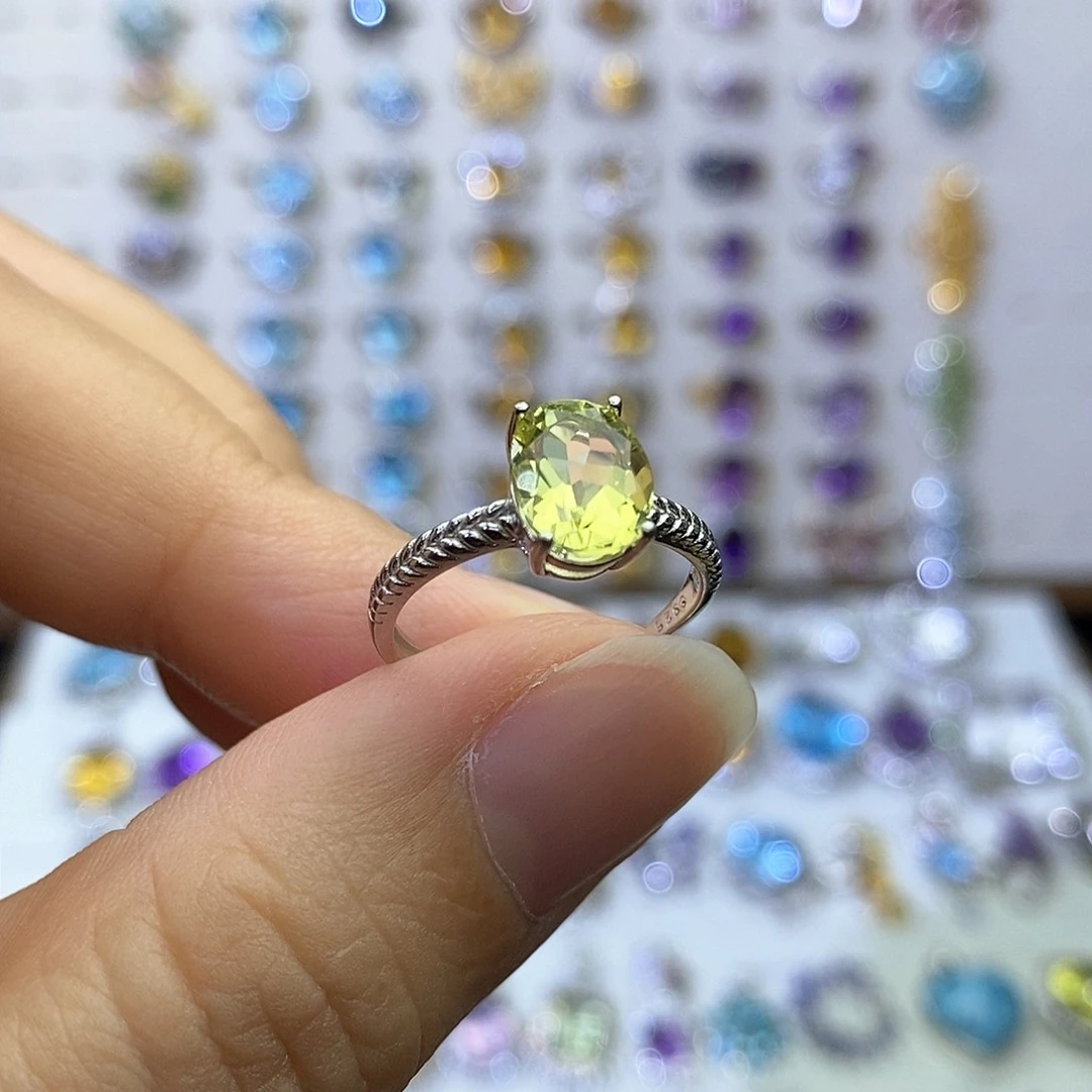 银S925镶嵌戒指水晶柠檬晶不含证书