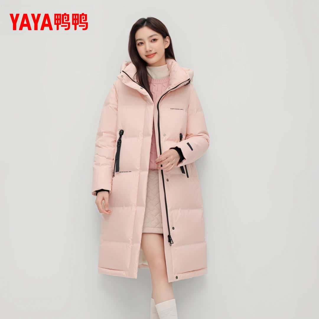 YAYA鸭鸭时尚休闲长款羽绒服女2025冬季新款过膝设计感鸭鸭羽绒服