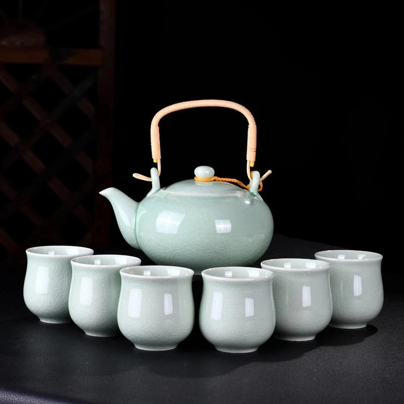 哥窑汝窑带过滤网窑变提梁壶凉水壶大容量陶瓷茶杯茶壶茶楼泡茶壶