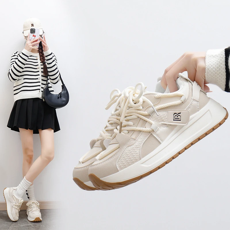 ins韩版网面老爹鞋女2025春季新款透气女学生运动鞋增休闲鞋