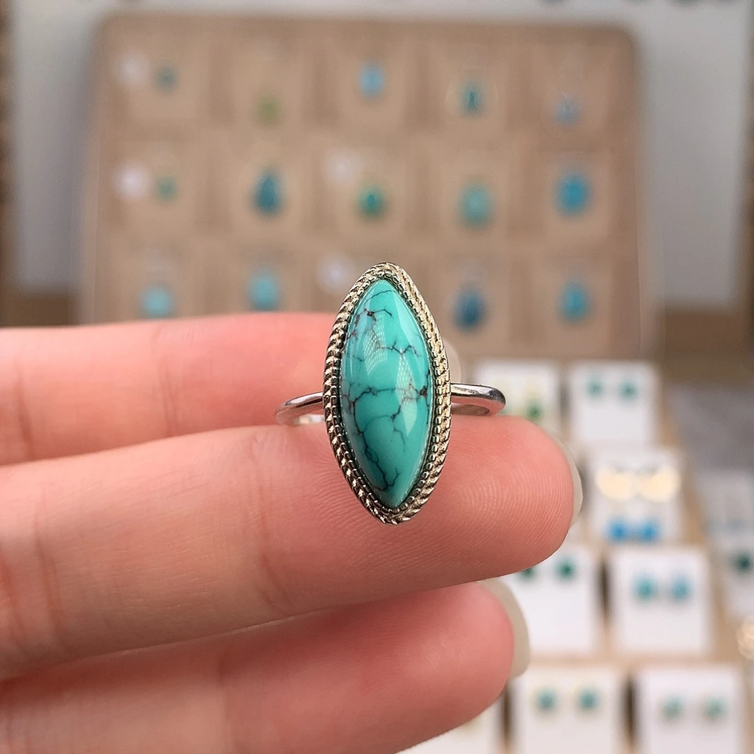 绿松石银S925镶嵌戒指