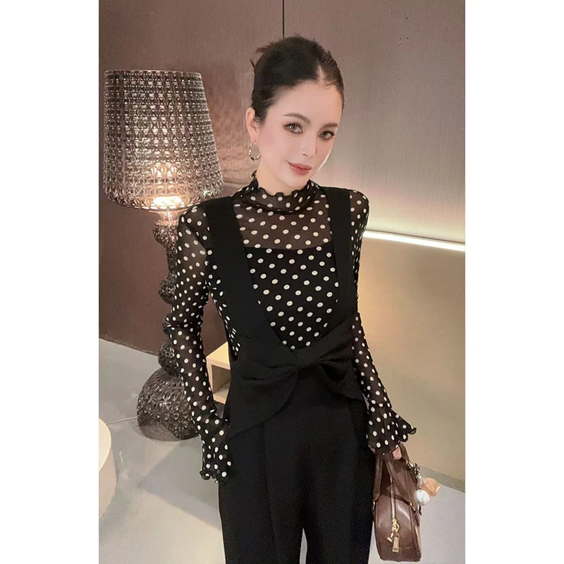 百搭蝴蝶结直筒背带裤K30981