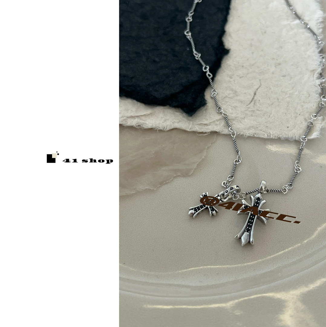 铜合金项链 B无编号  麻花结链条大小十字克克黑色锆石项链