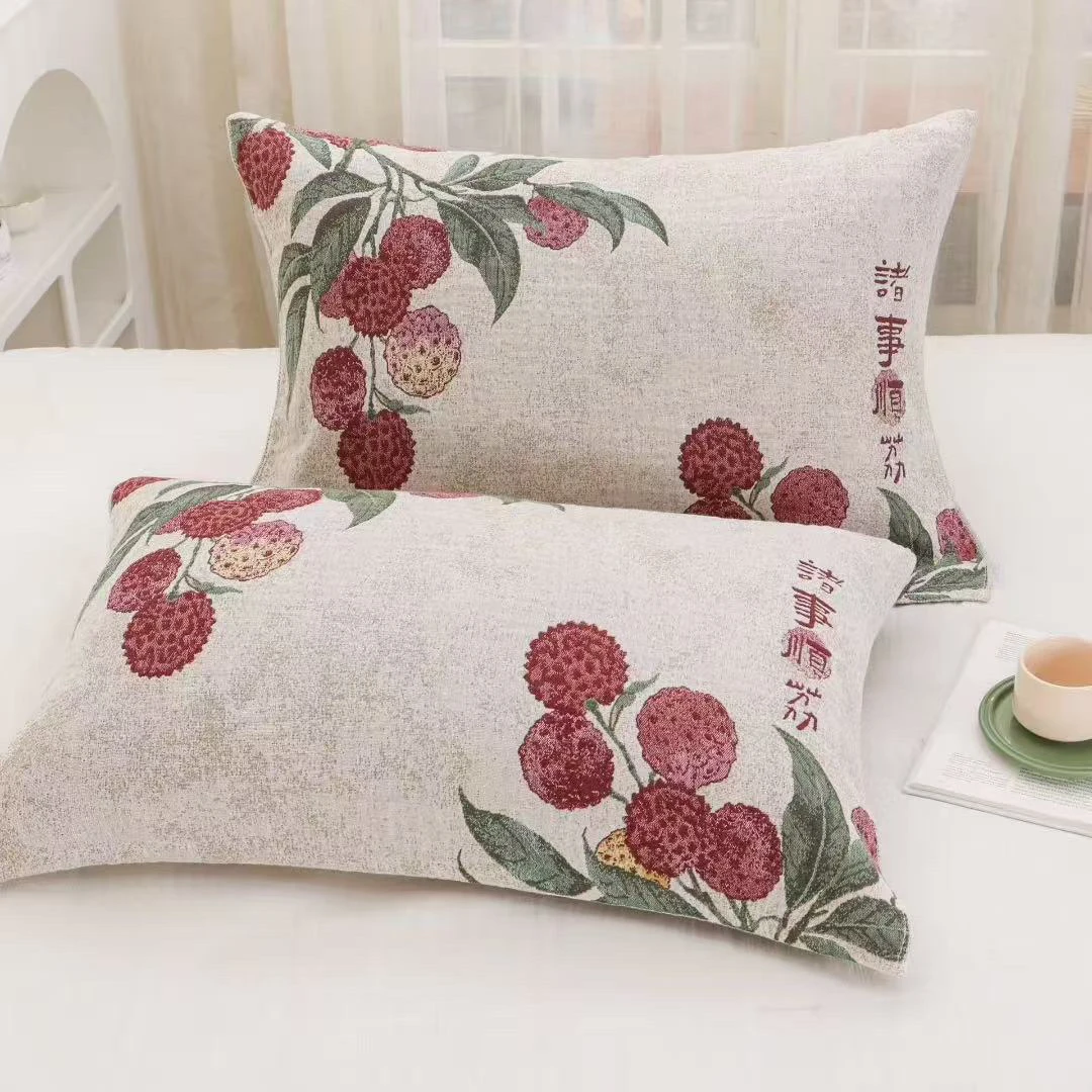 【诸事顺荔】52*78cm 雨露 麻纱布枕巾一对装