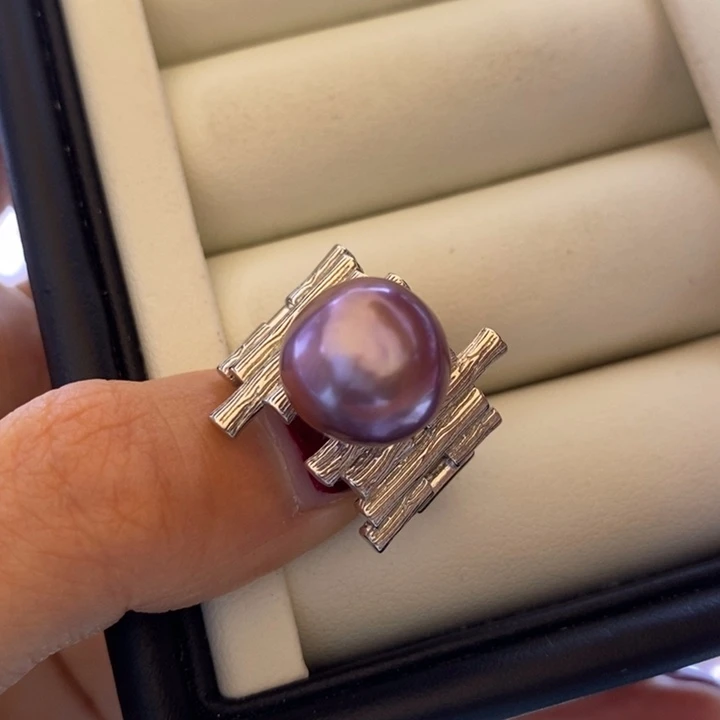 淡水珍珠项链银S925镶嵌12m粉紫 巴洛克