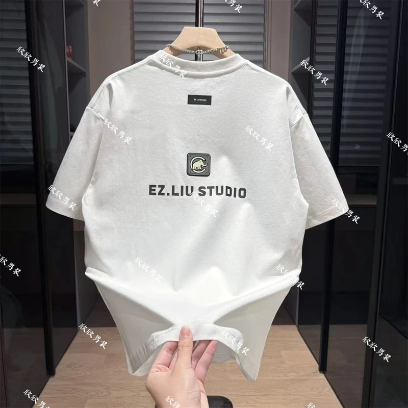 潮牌净版贴布痞帅时尚男士休闲短袖印花半袖百搭夏季宽松潮流修身