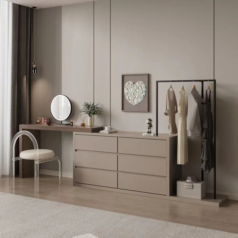 实木梳妆台斗柜挂衣架一体卧室床带衣帽架尾简约化妆桌卧室柜子