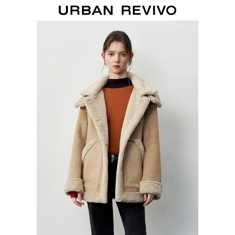 UR2025冬季新款女装拼接毛感宽松外套UYL150034+