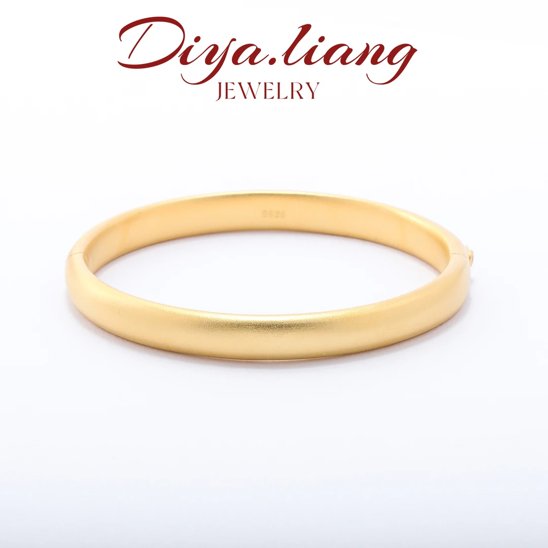 925银手镯 梁雅帝新品【星环】金色古法素圈百搭重工时尚纯银手镯