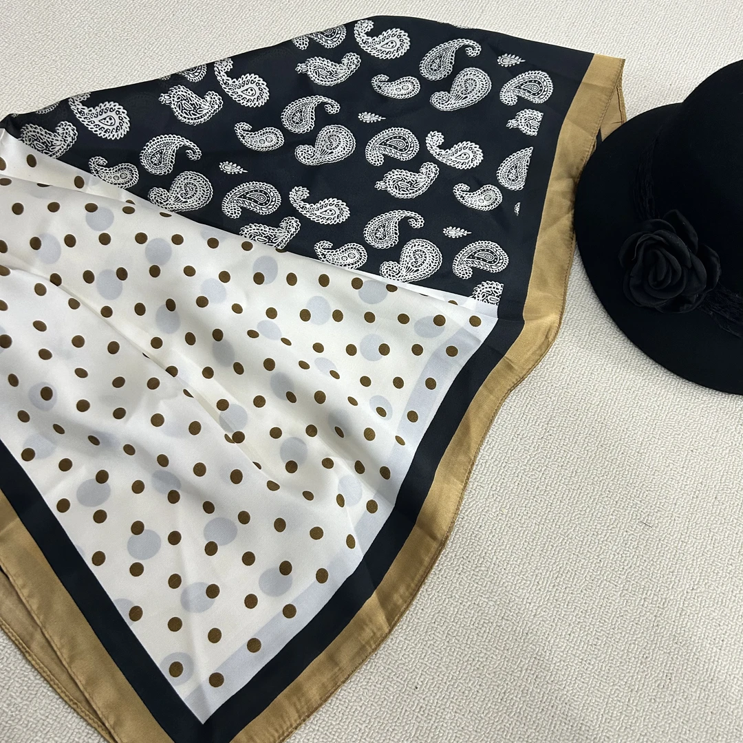 f90-10 丽景缎90*90左右气质丝巾方巾时尚 黑白腰果