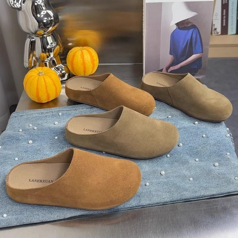 复古勃肯鞋女2025秋季新款厚底包头加绒半拖鞋懒人一脚蹬软木