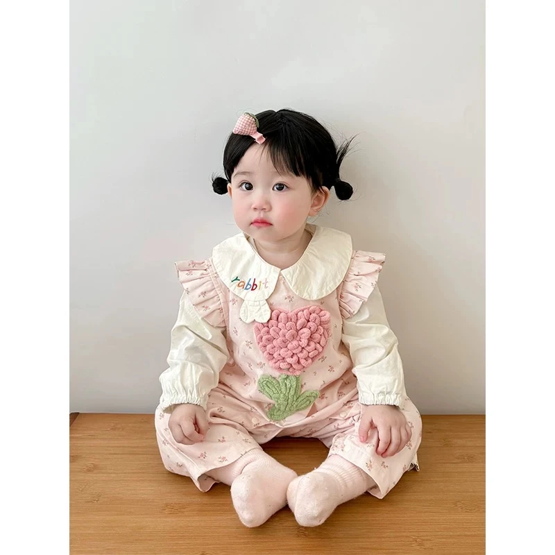 女宝宝春款两件套婴儿碎花爱心长爬幼儿洋气韩版女童