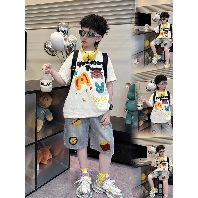 男童短袖纯棉T恤儿童夏季时尚童装纯棉打底衫中大童帅气休闲百搭