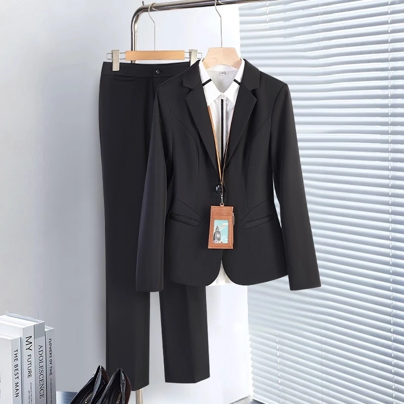 黑色西装外套女春秋2025新款职业正装职场银行接待工作服西服套装