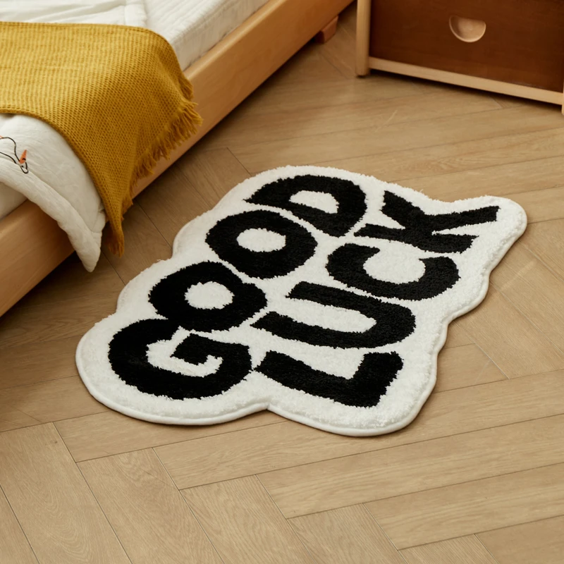 ins风字母撞色异形植绒地毯卧室床边客厅沙发卫生间吸水防滑地垫