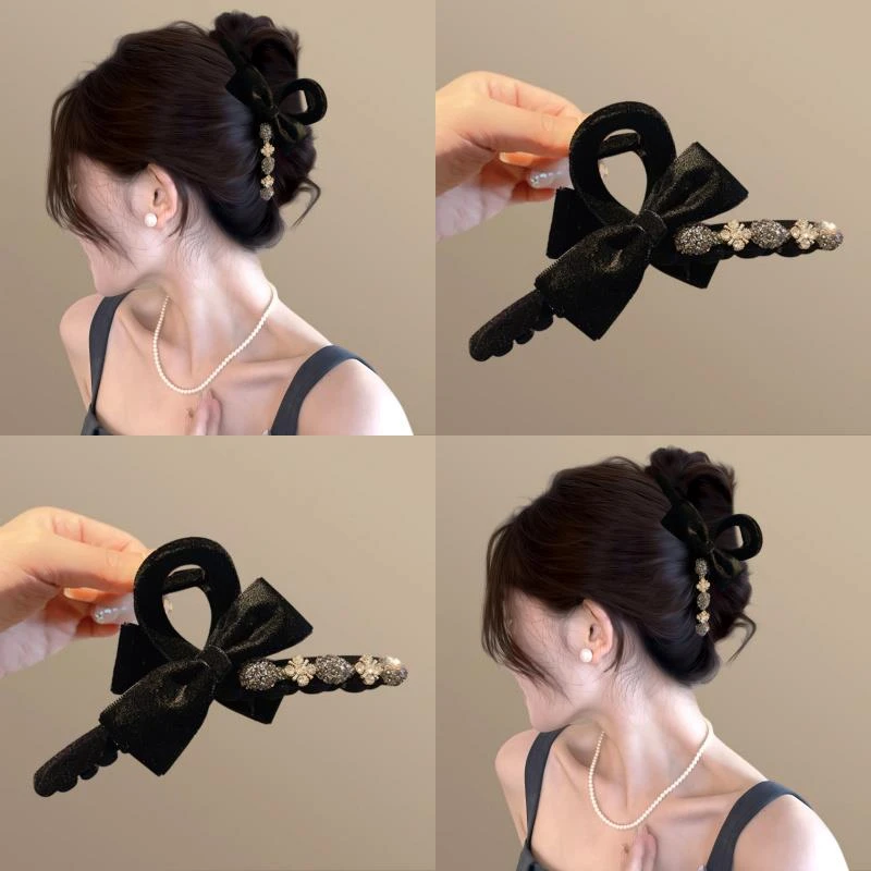 黑色氛围~秋冬蝴蝶结发夹女后脑勺大号抓夹头发鲨鱼夹子2025新款