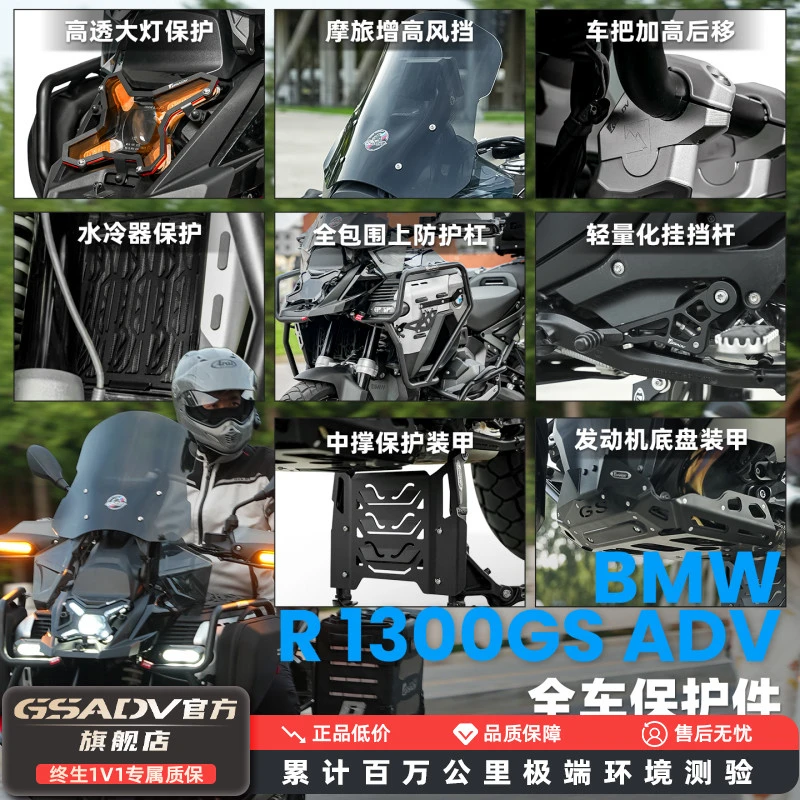 GSADV适用宝马R1300ADV护杠发动机底盘保护风挡大灯护网导航支架