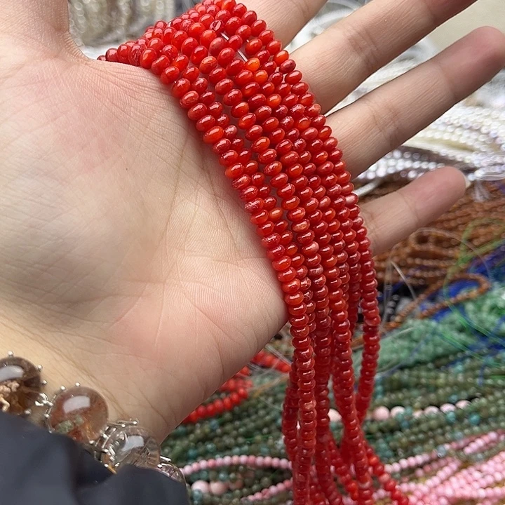 玛瑙/玉髓未镶嵌珠宝半成品一条5mm左右血贝算盘珠