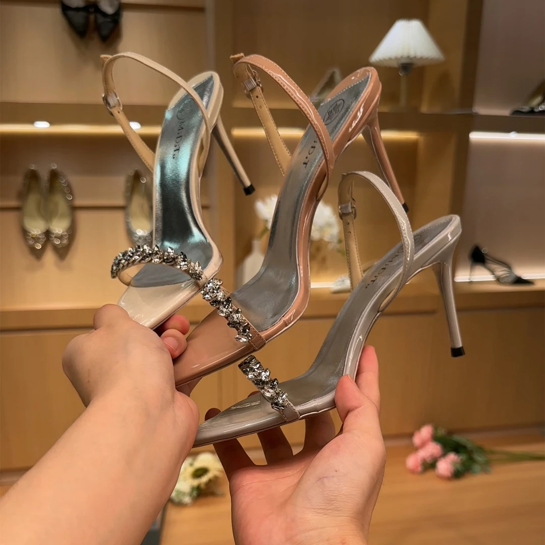 DITU/米蒂图2025年新款凉鞋百搭高跟鞋气质夏季漆皮细跟露趾