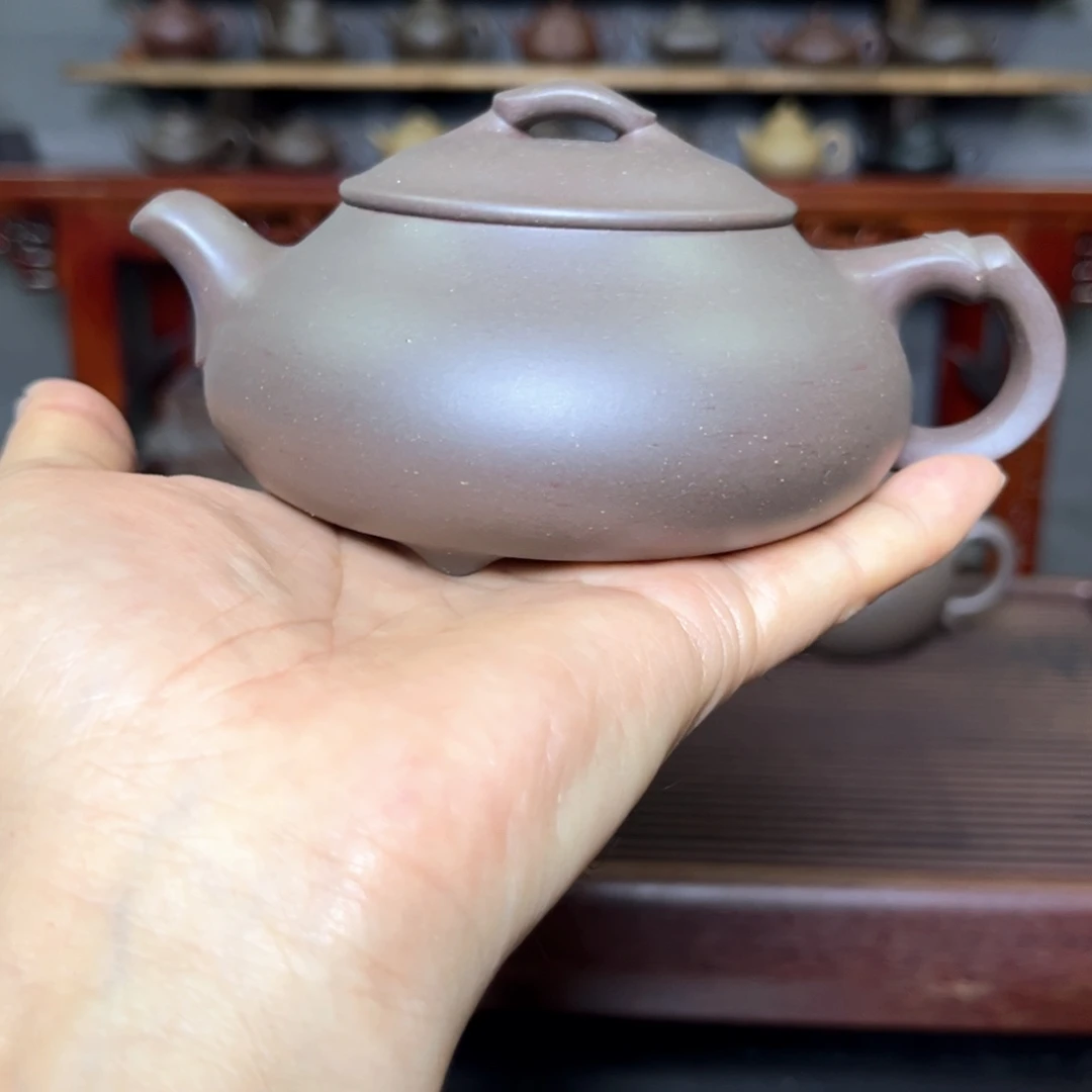 紫砂茶壶底槽青简瓢半手工