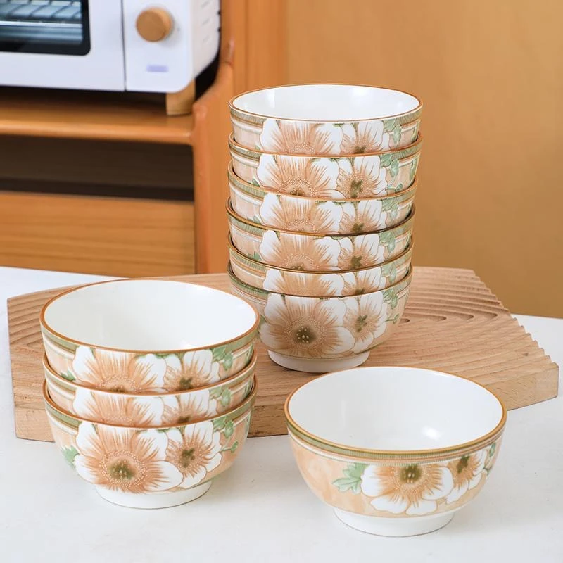 8个装4.6英寸山 茶花米饭碗陶瓷餐具