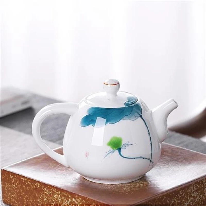 （越纪窑）纯手绘荷花手把壶