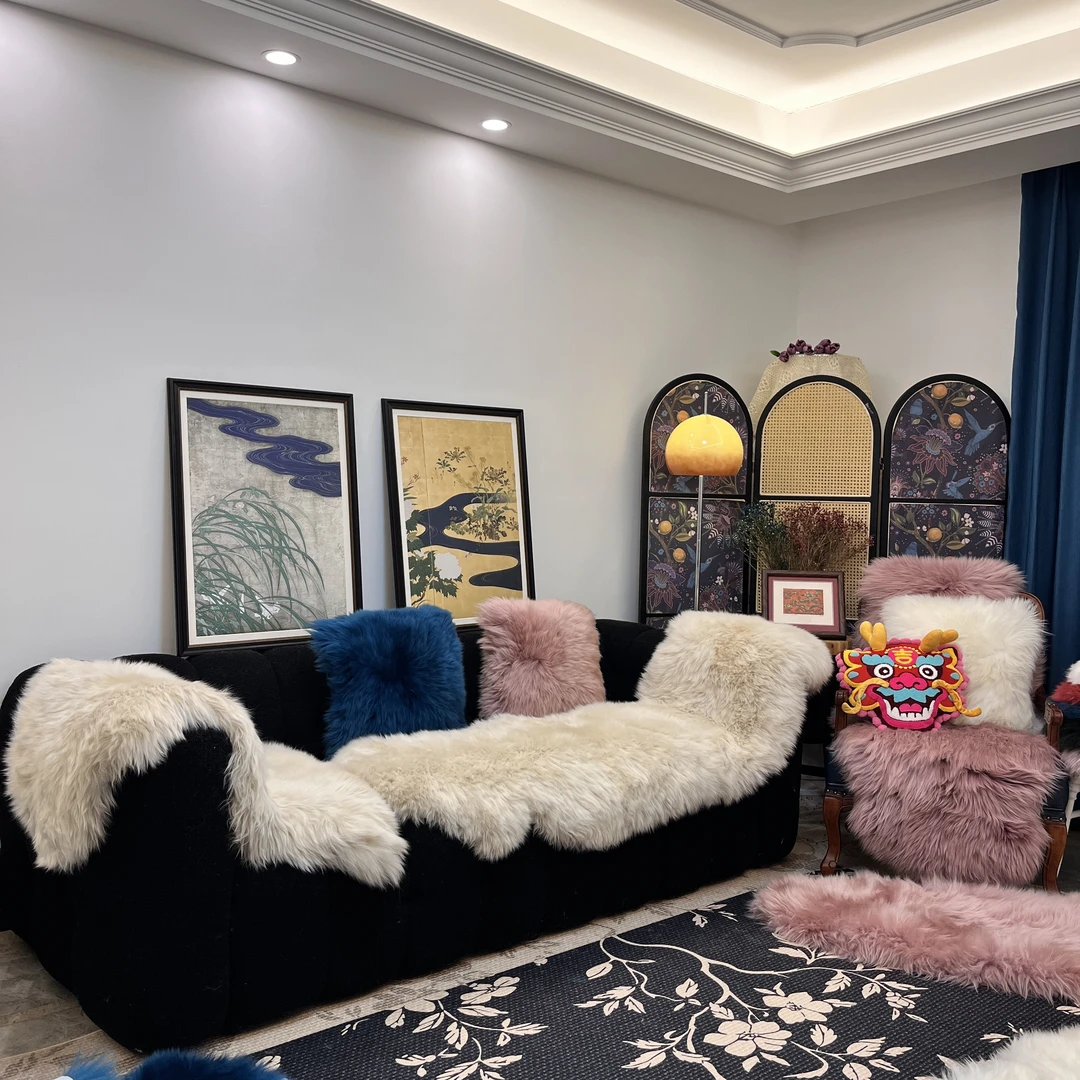 亚麻色澳洲羊毛沙发垫皮毛一体轻奢地垫飘窗垫客厅卧室汽车垫
