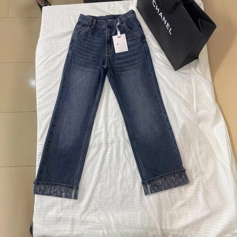 家南油百搭高端印花牛仔裤裤子D内里高腰早春新款女装老花直筒25