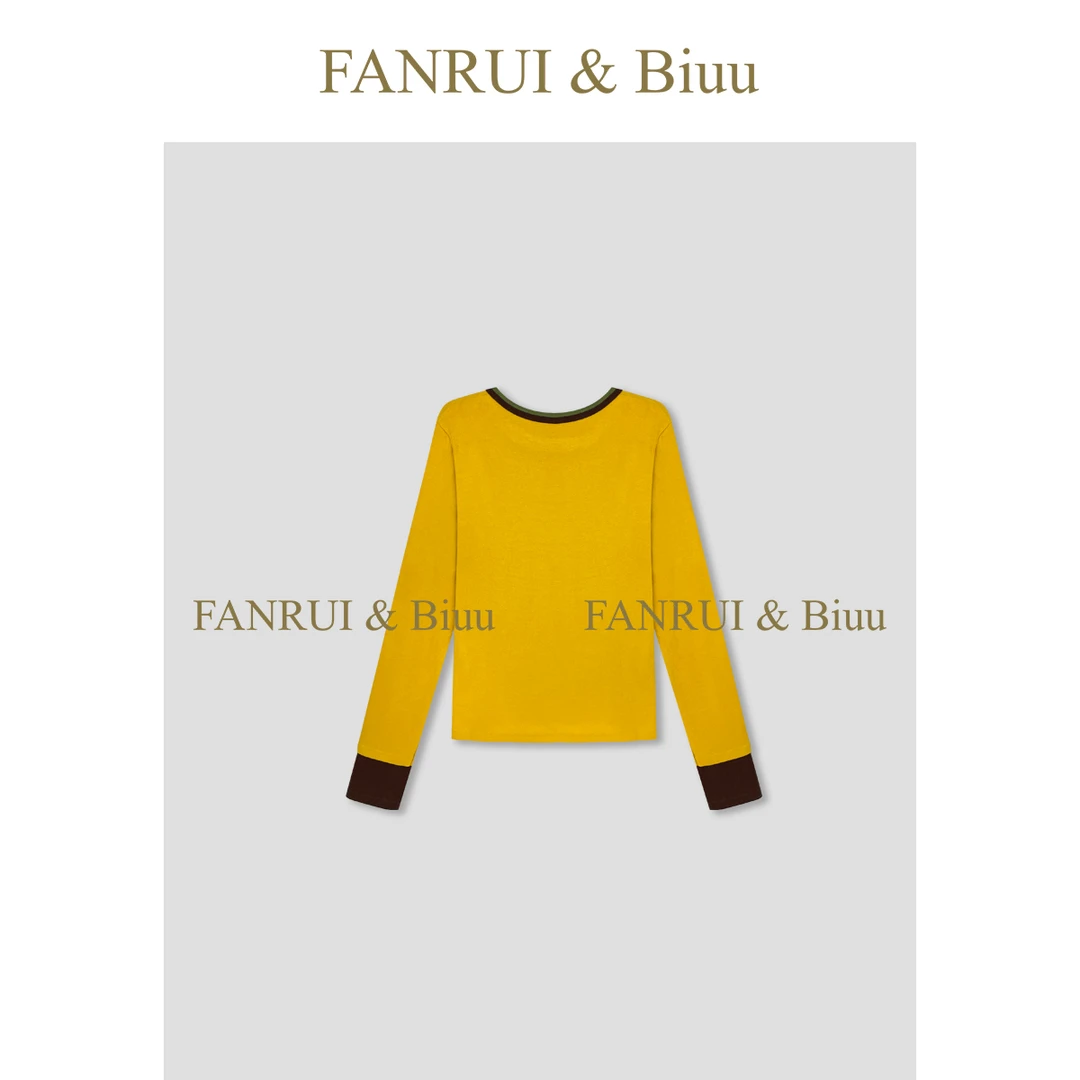 FANRUI/泛芮「悦影」减龄小众百搭双色拼接设计感打底上衣女B18503