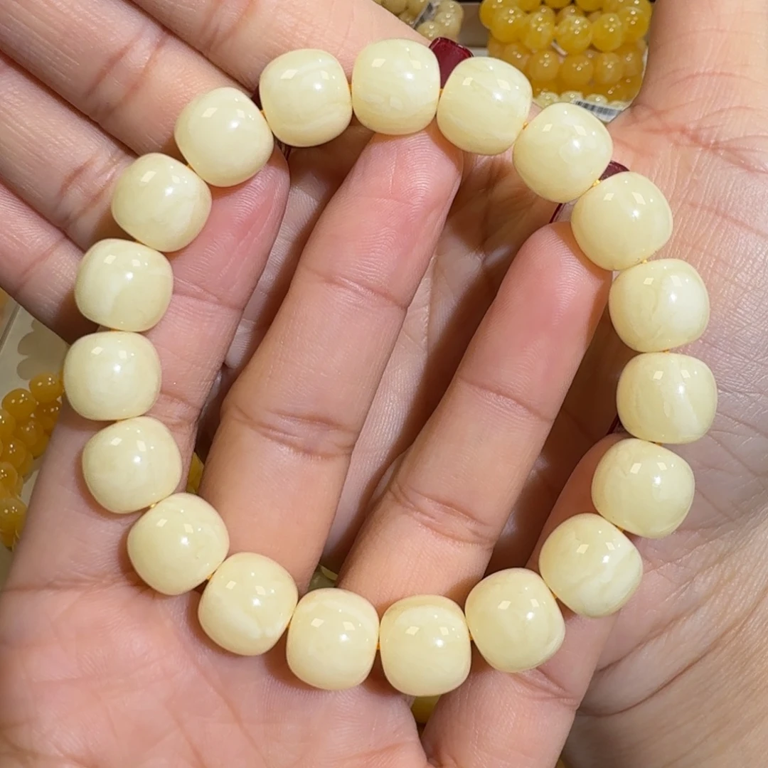 琥珀未镶嵌珠宝奇石12m焦皮同料老型白花蜡手串19.8