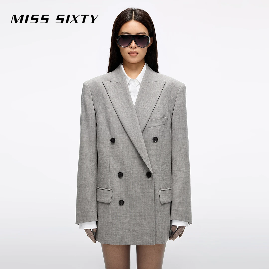 Miss Sixty2025秋季新款西装外套女双排扣垫肩通勤静奢风高智感