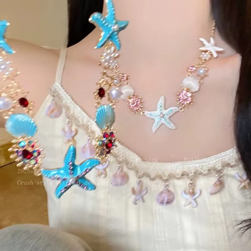 梦幻海边~夏日海星贝壳项链女度假风百搭锁骨链小众设计感颈链女