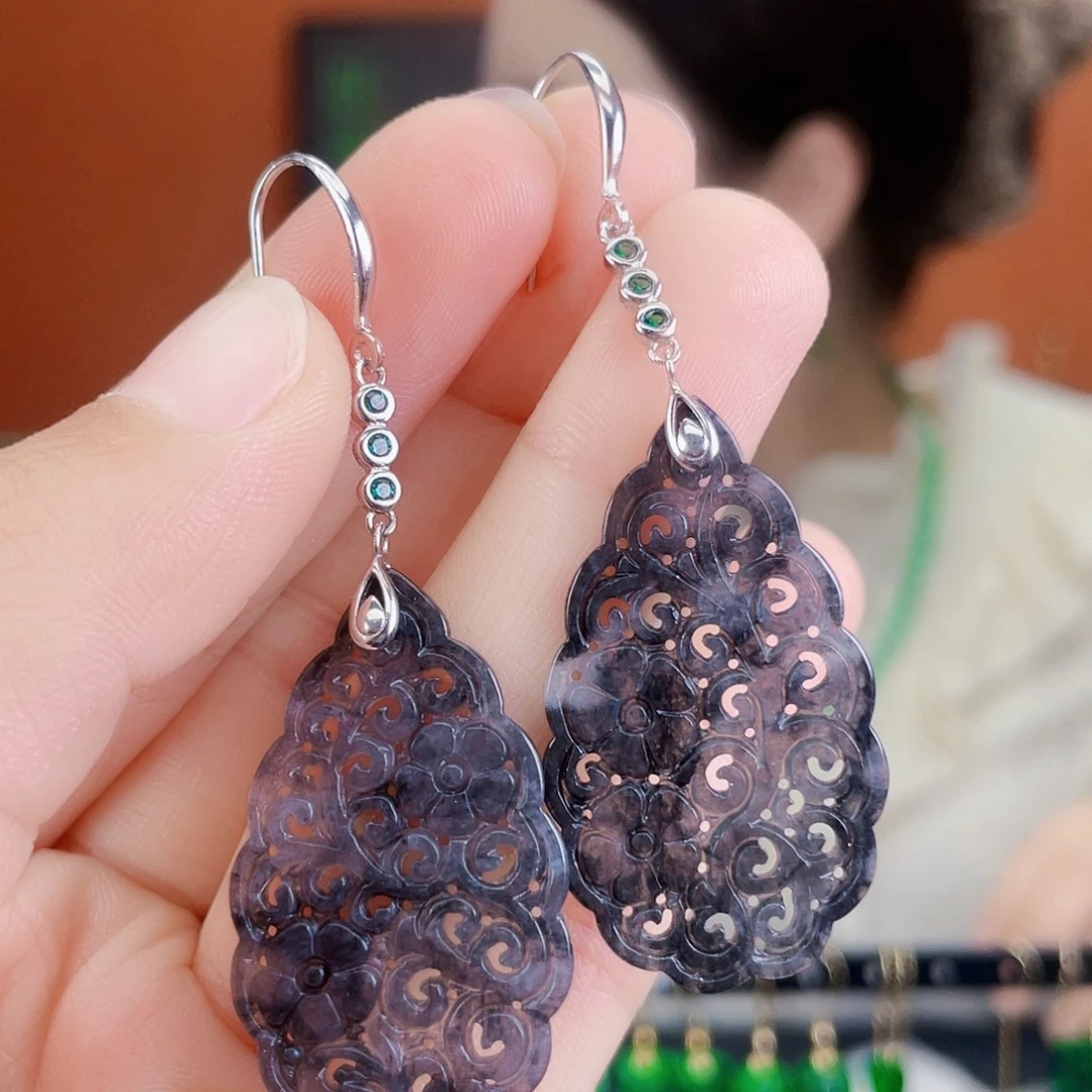 翡翠银S925镶嵌耳饰