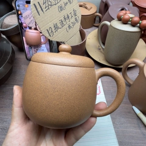 茶杯紫砂江*横全手工原矿黄段盖杯