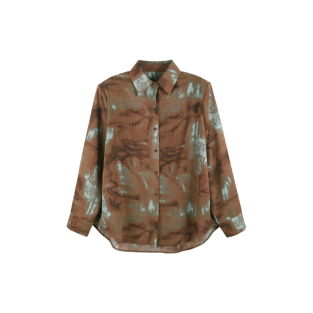 DENGDAHA「麦浪」法式风 复古晕染POLOL领衬衣上衣SHBZW651988