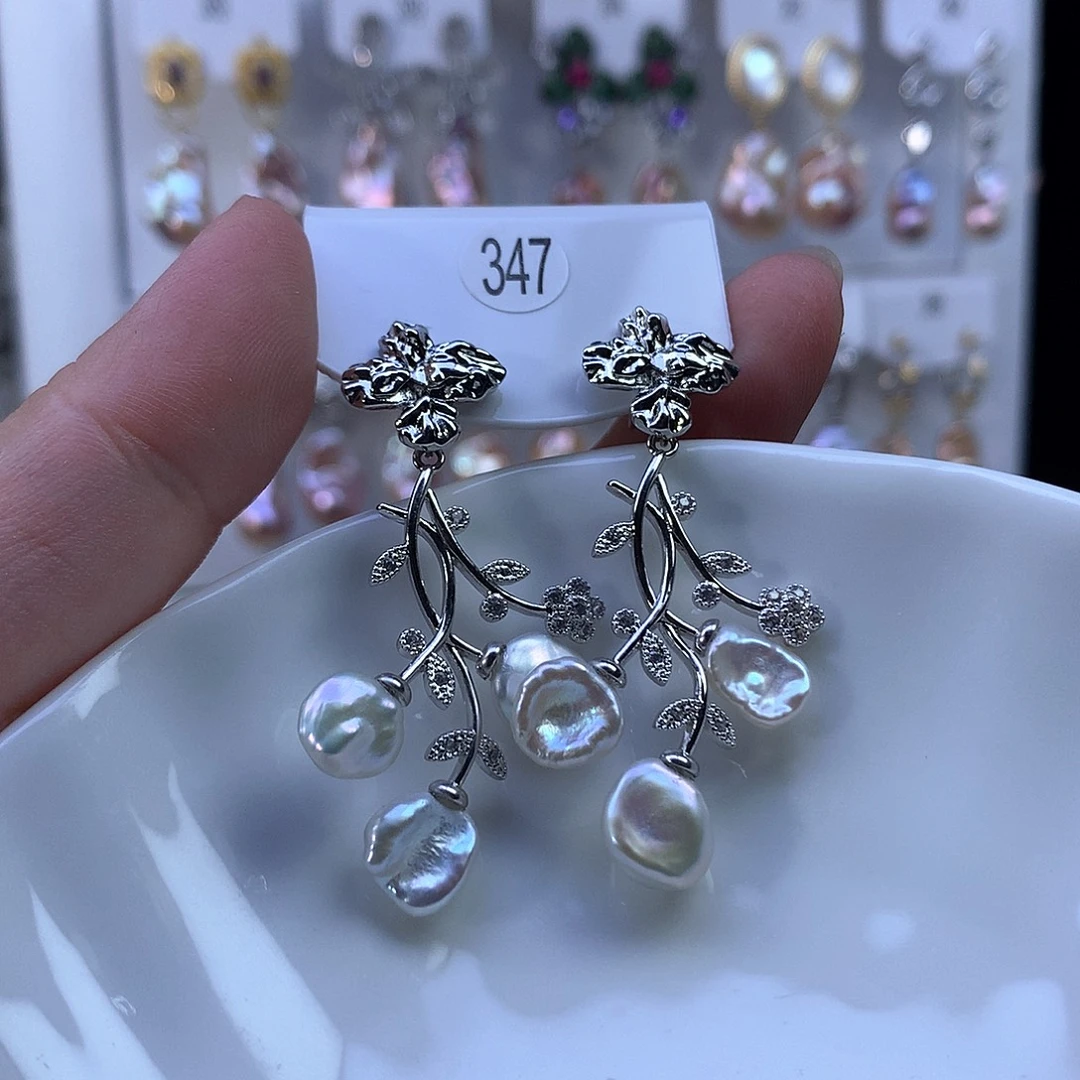 红***瑰合金淡水珍珠耳饰福利347号