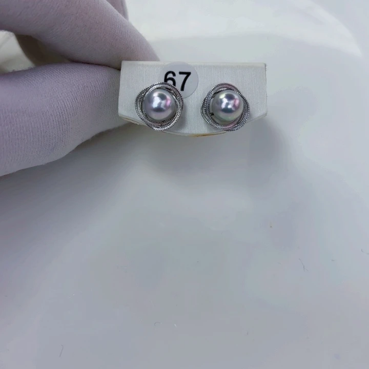 银S925镶嵌海水珍珠耳饰7-8